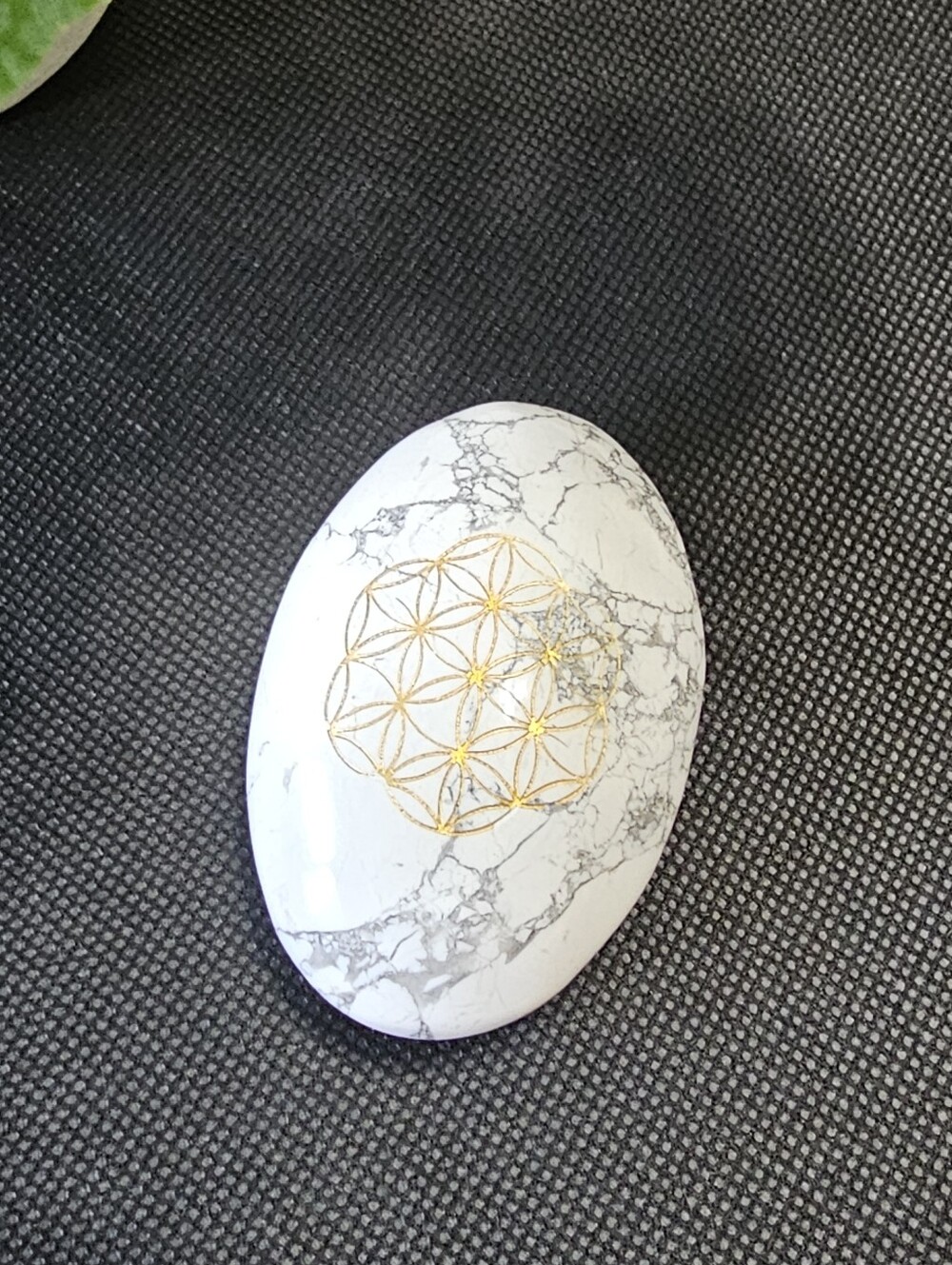 White Howlite Palm Stone with Gold Flower of Life
